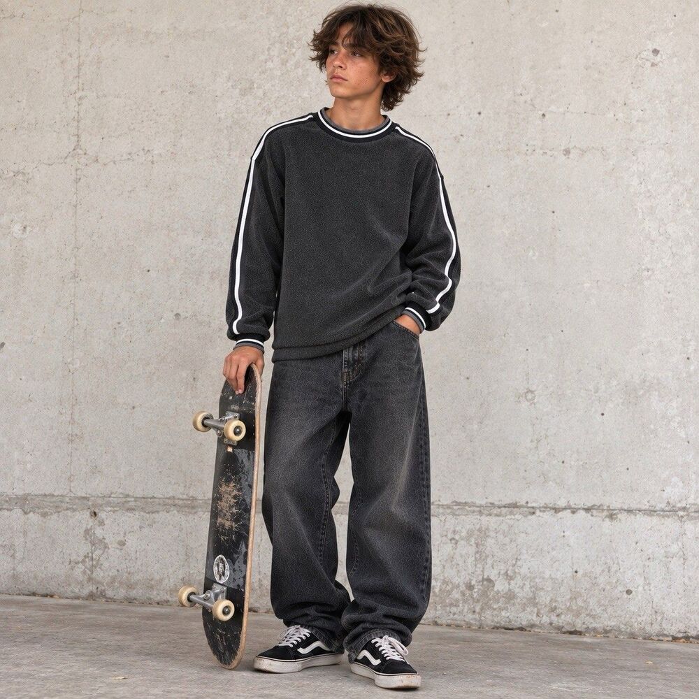Y2K Wear First Striped Fleece Sweatshirt Youth L 14/16 Skater JNCO Style Vintage